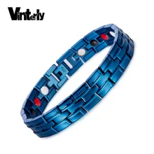 Vinterly синий магнитный браслет Для мужчин ручной цепи здоровья энергии Браслеты браслеты дружбы Мода Германий Для мужчин ювелирные изделия ST044