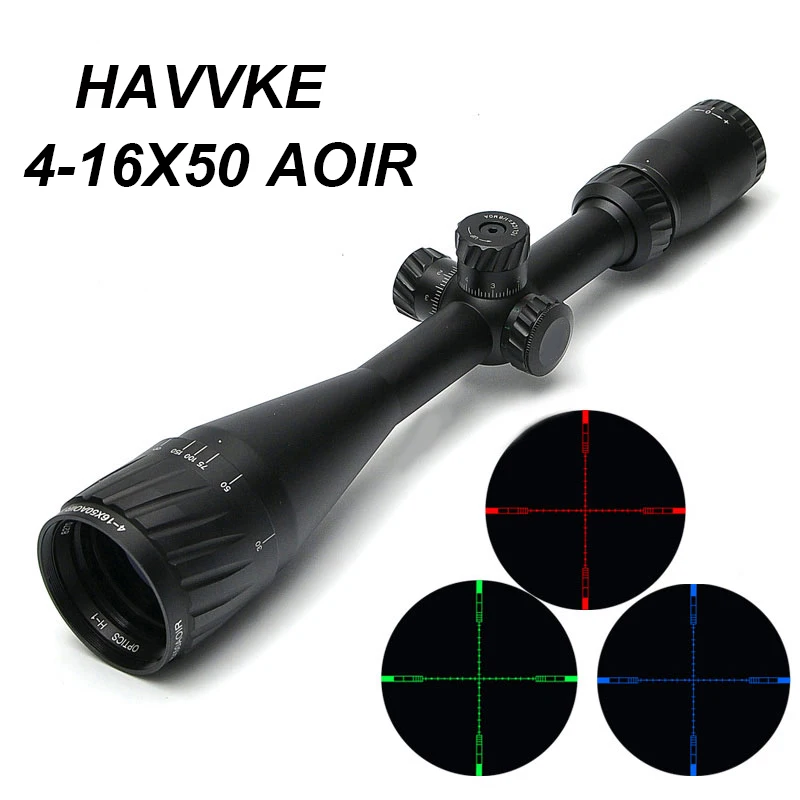 

HAVVKE 4-16x50 AOIR Tactical Riflescope Red GreenBlue Illuminated Reticle Fiber Optic Sight Rifles Scope Hunting Scopes