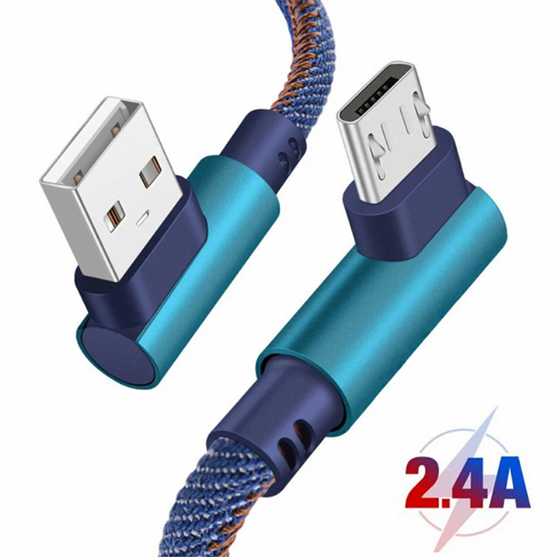

Type C USB Cable 90 Degree Bend Fast Charging Micro USB Charger Cord Mobile Phone Cables For iPhone 8 Huawei 1M 2M Charging wire