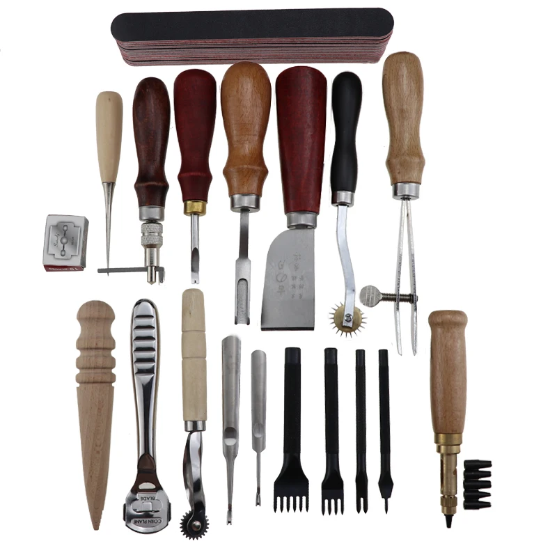 19pcsofleatherpunchingtoolsSewingkitofleathersaddlesewing