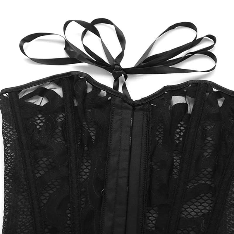 Women Fetish Mesh Hollow Out See Through Corset Sexy Gothic Clothing Boned Korse Slimming Waist Cicher Plus Size 4XL 5XL 6XL (3)