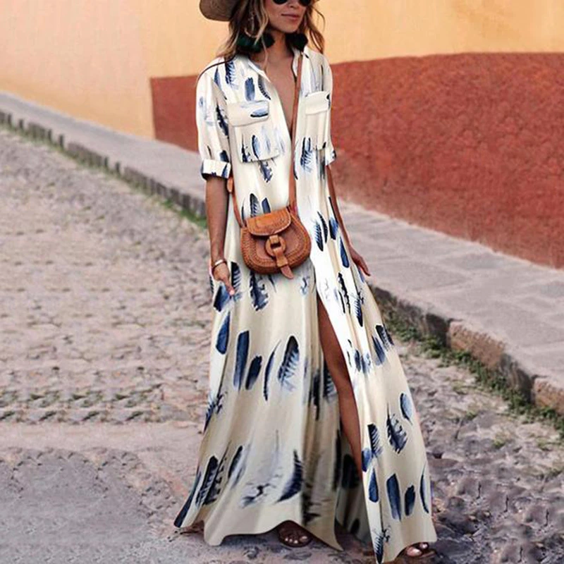 Blue and white bohemian dress Clearance