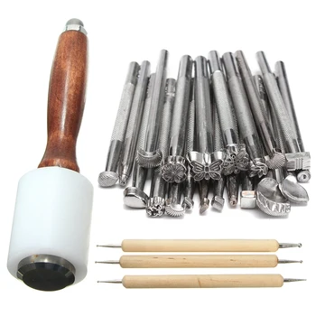 

25Pcs/Set Manual Leather Craft Stamping Carved Wooden Hammer Embossing Tools Kit SDF-SHIP