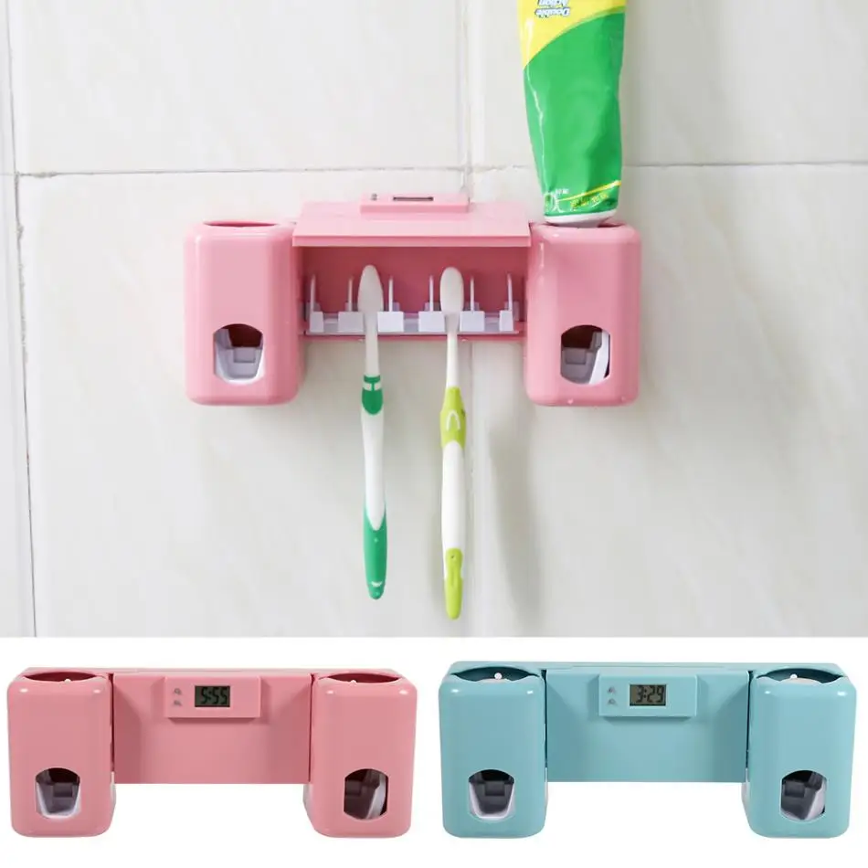 Горячий Автоматический Дозатор зубной пасты+ держатель зубной щетки подставка для настенного монтажа W/часы аксессуары для ванной