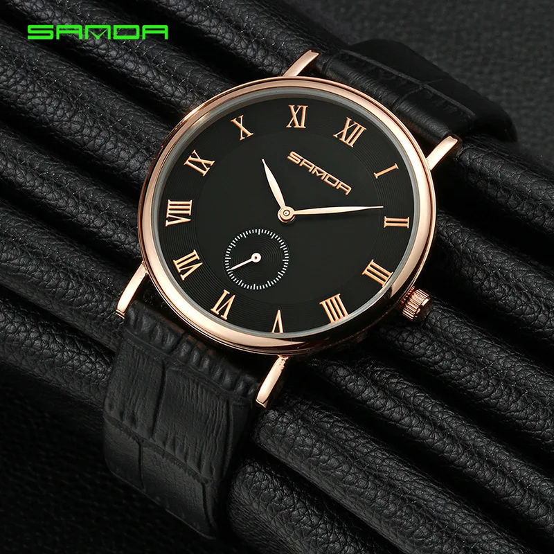 Black Fashion Water Resistant Watch Business Men ‘s Leather Strap Watches Waterproof Student Quartz Watches