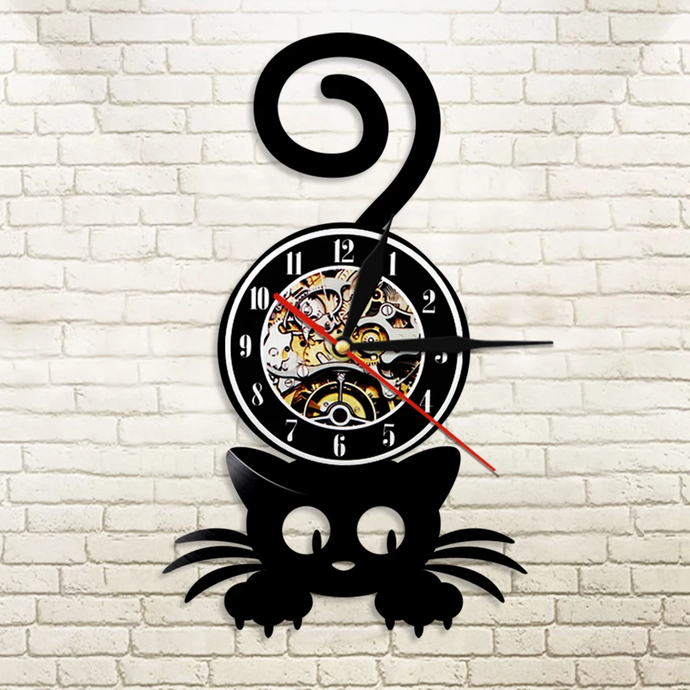1Piece Black Cat Wall Clock Funny Cat Kitten Wall Art Kitty Wall Decor