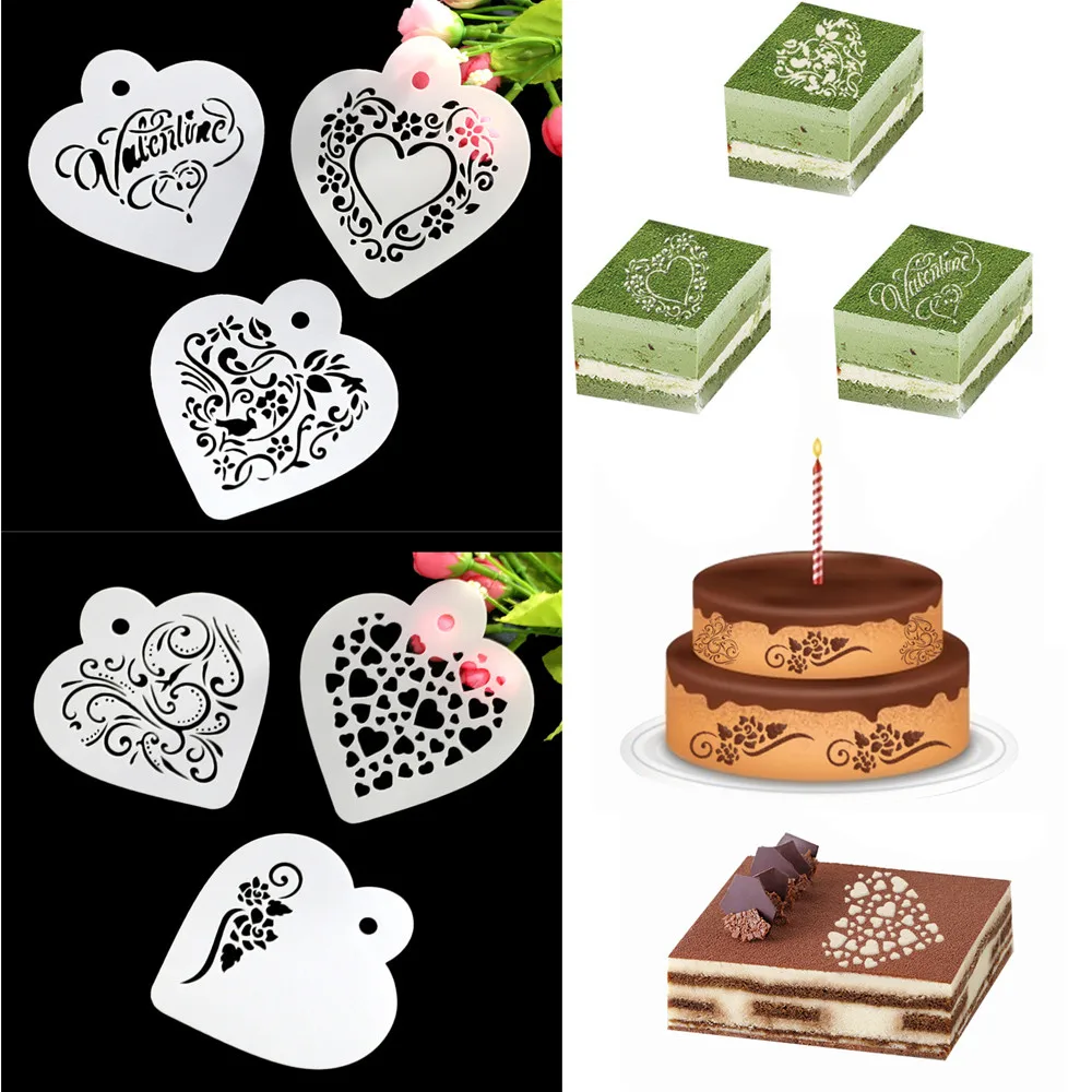 

3Pcs DIY Cake Coffee Stencils Spray Mold Decorating Print Sugar Modeling Tool