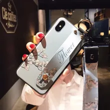 

IRONGEER wrist strap Flower Leaf Marble Phone Case For iPhone X Cherry Rose Floral Case For iPhone 7 8 6 6S Plus Hard PC Cover