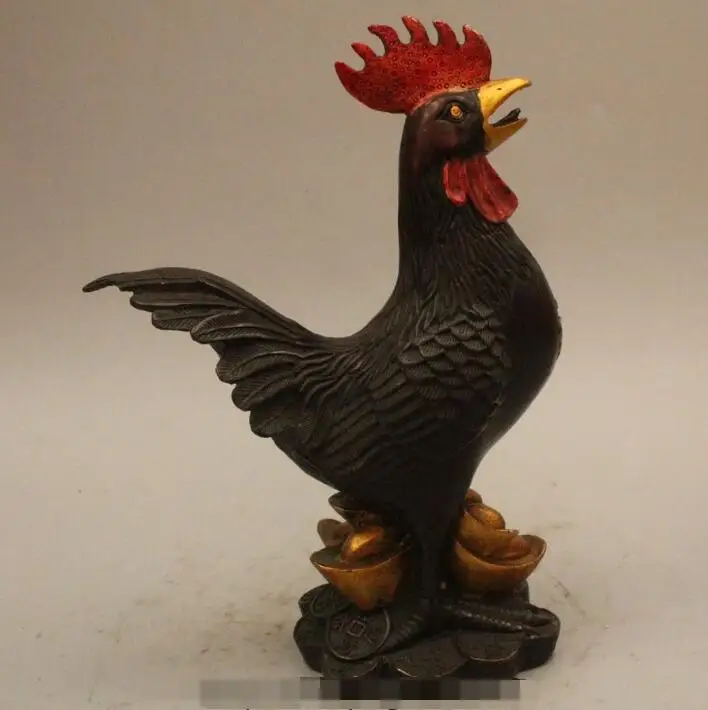 

S02824 10" Chinese Feng Shui Bronze Wealth Zodiac Year Rooster Cock Statue Sculpture (B0413)