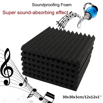 

6Pcs 30*30*3 cm Waterproof Soundproof Foam Absorpt Noise Foam Wedge Tiles Studio Sound Proofing Room Noise Treatment Absorption