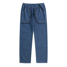 Новые весенние Для женщин Джинсы для женщин Повседневное оборками карманы полной длины для девочек джинсовые штаны элегантный дизайн осень