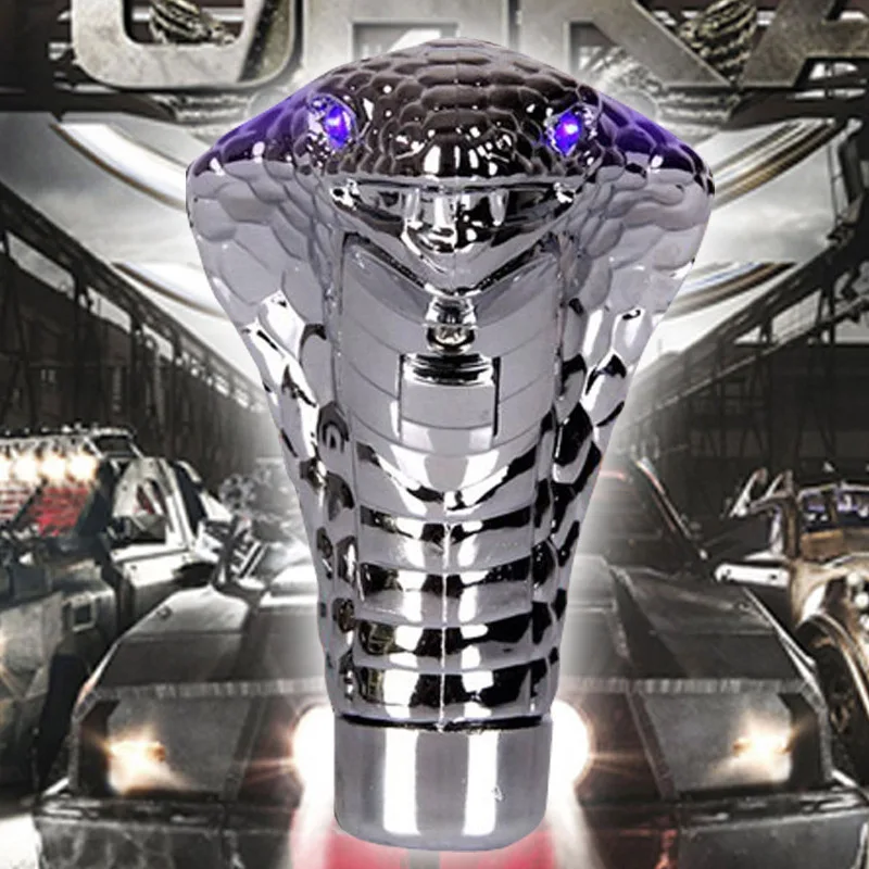 Синий Universal Car Manual Gear Shift Knob Stick LED Eyes Chrome Cobra Snake Cool Shift Lever NR-shipping - Название цвета: Синий