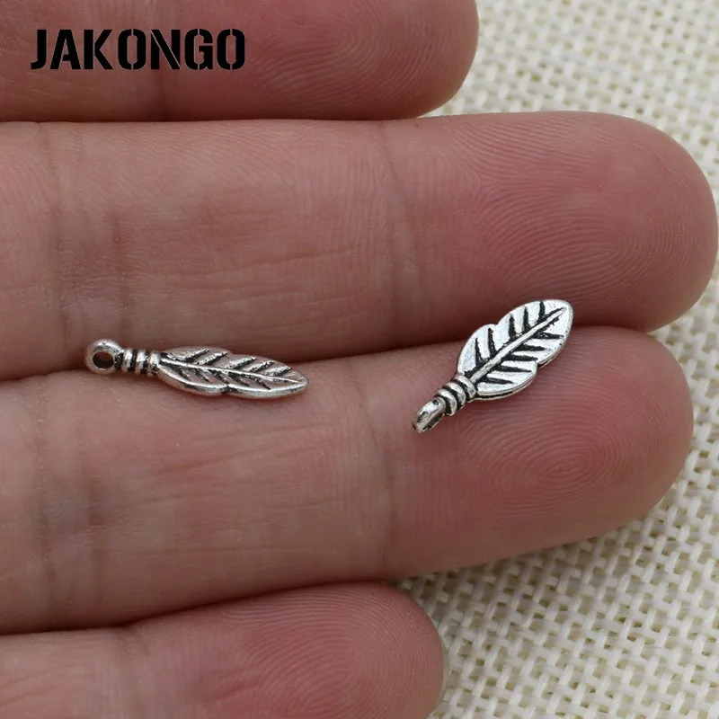 JAKONGO античный посеребренный кулон с перьями и листьями для изготовления ювелирных изделий Аксессуары для браслетов DIY 17x6 мм 40 шт./лот