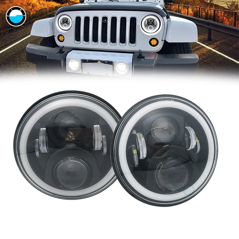 

1 Pair Black 7 Inch Round Headlight for Offroad Jeep Wrangler Niva Lada 4x4 Uaz 12V 24V 7" Led Headlight With H4 High Low.