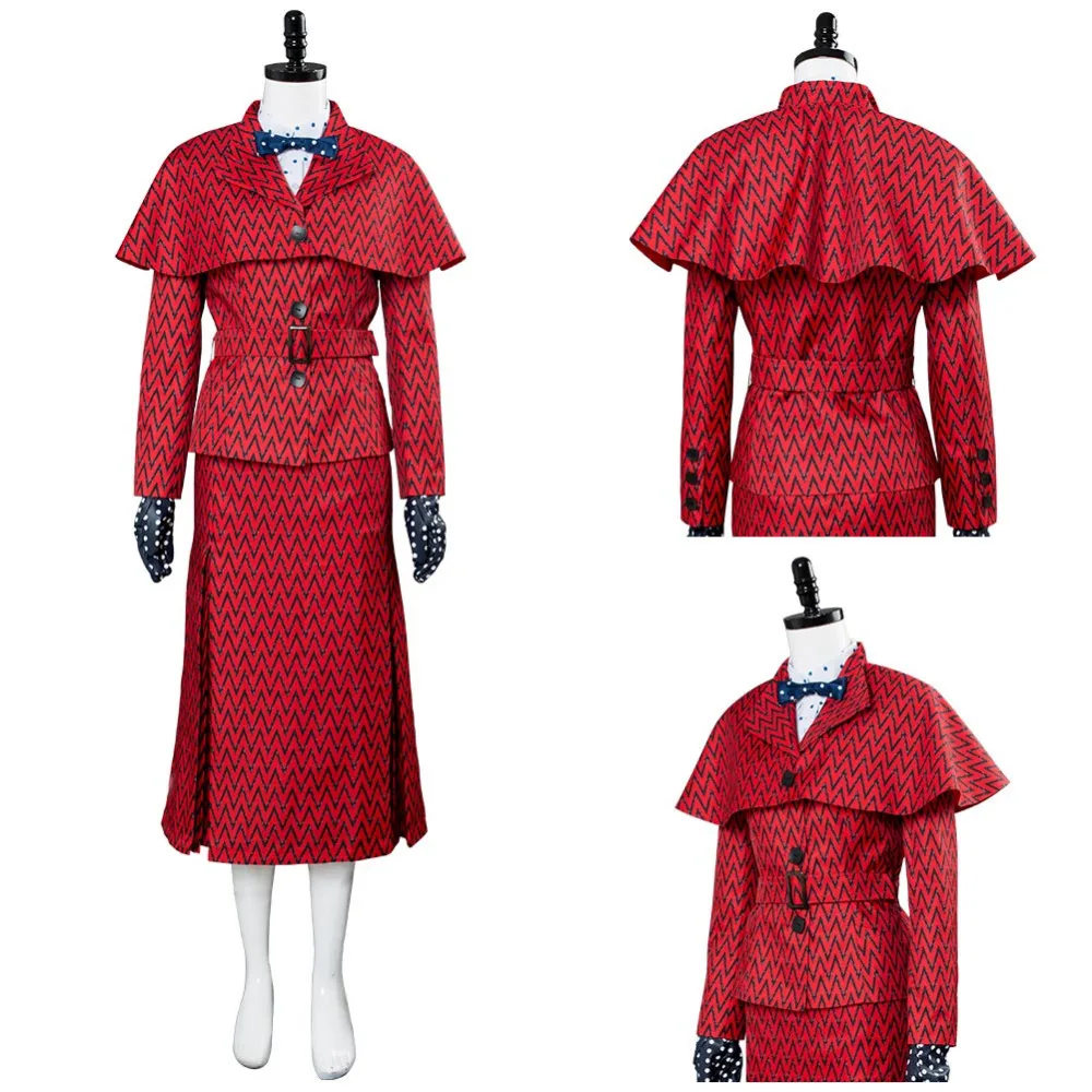 2018 Mary cosplay Poppins Return костюм красный платье шляпа для девочек Женский Взрослый