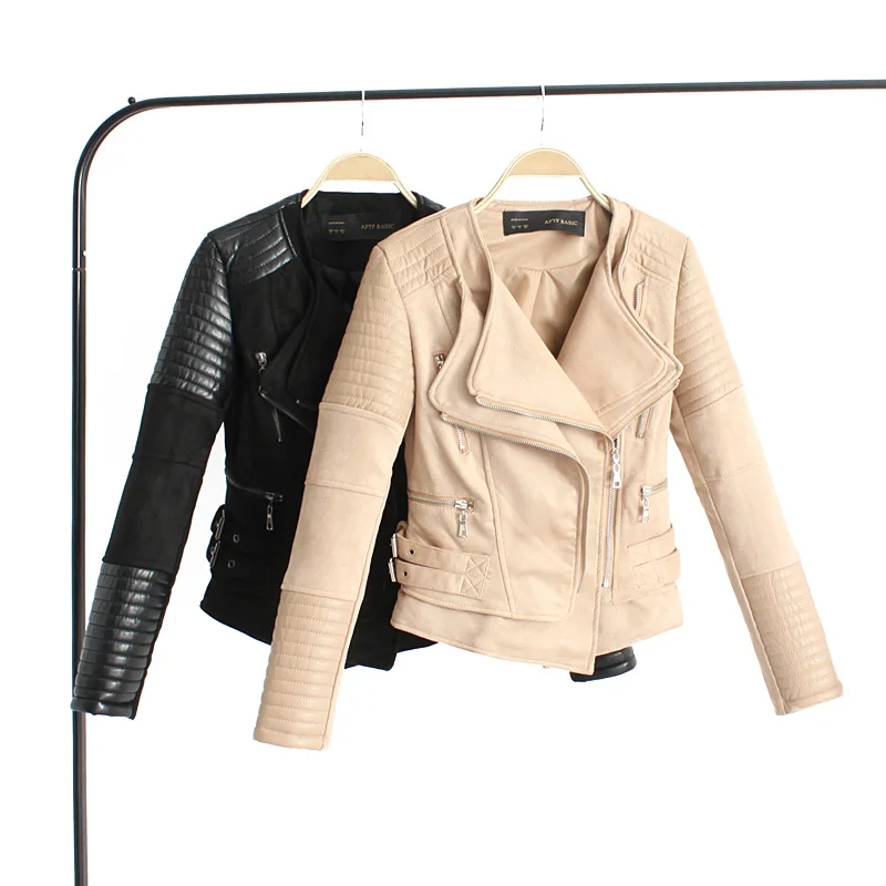 Замшевые куртки на молнии; женские уличные зимние пальто; Черная куртка из искусственной кожи; женская мотоциклетная байкерская куртка; сезон весна