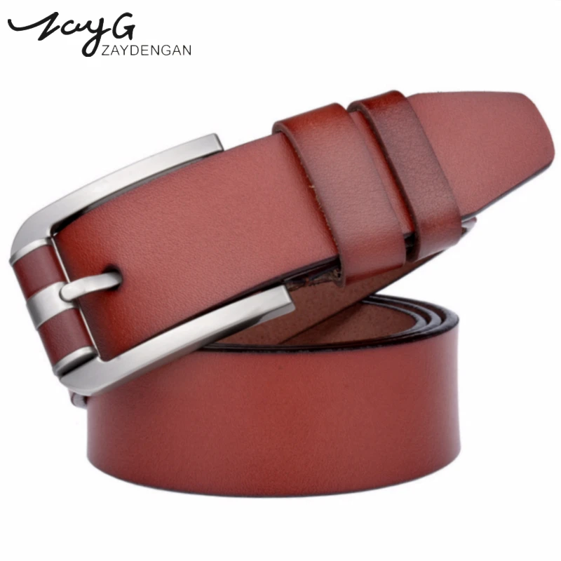 

ZAYG new men's Classic fashion genuine leather cow belts for men luxury fashion vintage style men for Jeans buckle pin Male belt