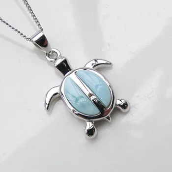 

925 Sterling Silver Pendant Natural Larimar Pendant Cute Sea Turtle Charm Pendant for man and women Gift Jewelry