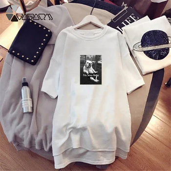 

2019 Summer Women Dresses Husky Cartoon Print Funny Dog Casual Loose White Mini Women Clothes Plus Size Dress Cute Cool Fashion