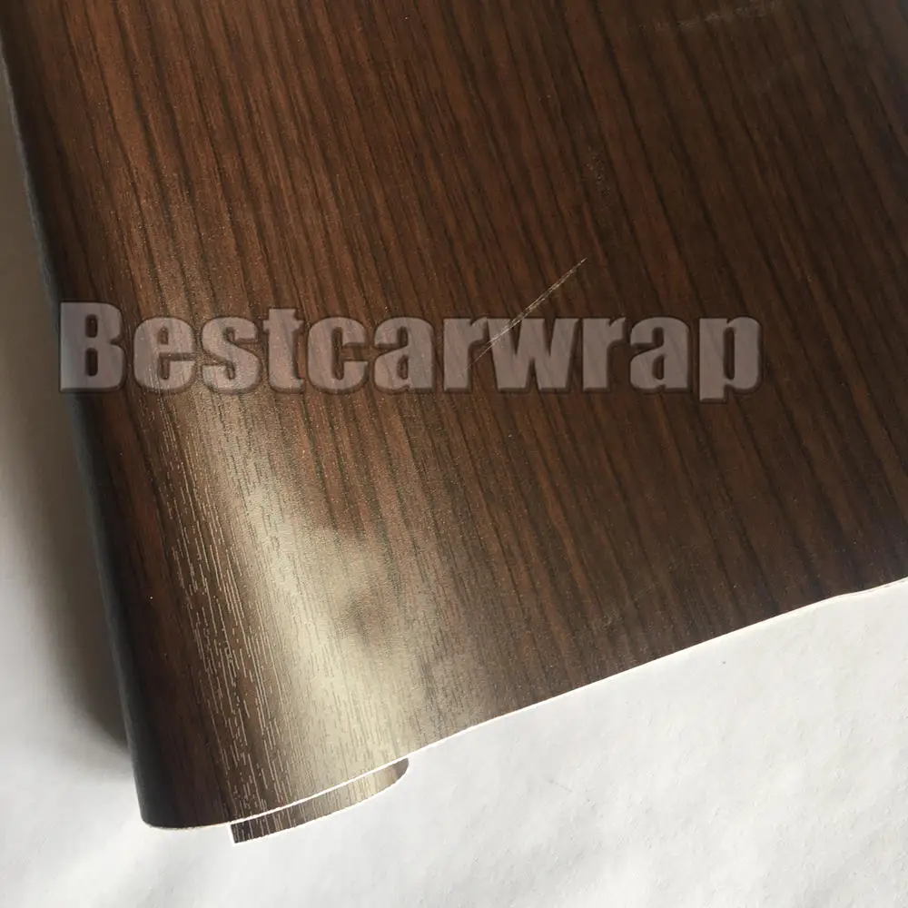 Dark Teak Wood Grain Faux Finish Textured Vinyl Car Wrap Styling
