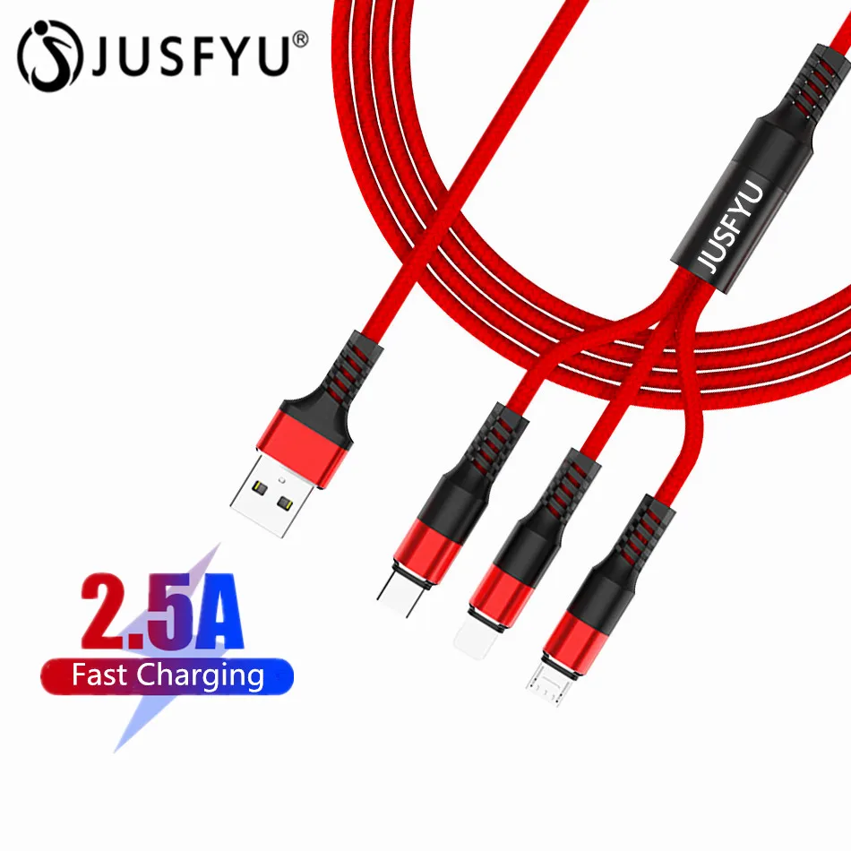 

1 Drag 3 USB Cable 2.5A for Mobile Phone Micro USB Type C Charger Cable for iPhone XS Max X XR 7 Huawei Fast Data Charging Cord