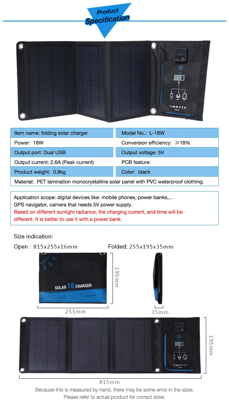 Solar Monocristalino Carregador com Duas Portas USB