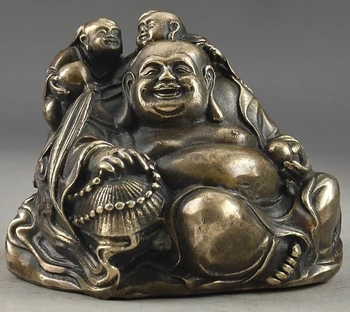 

ZSR914+++CHINESE BRASS HAND HAMMERED THREE BUDDHA PRAYER AMULET OLD COLLECTIBLES STATUE Garden Bronze copper Decoration real