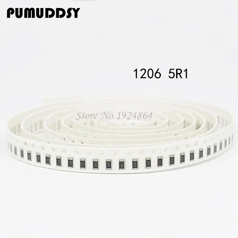 

100PCS 1206 SMD Resistor 5.1 ohm chip resistor 0.25W 1/4W 5R1 5.1R