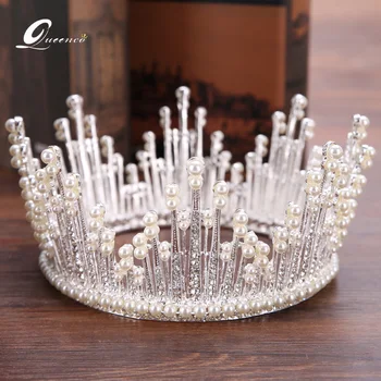 

Big Round Tiara Pearl Crown Hair Jewelry Bridal Tiaras Wedding Hair Accessories / Pageant Crowns For Women Gift