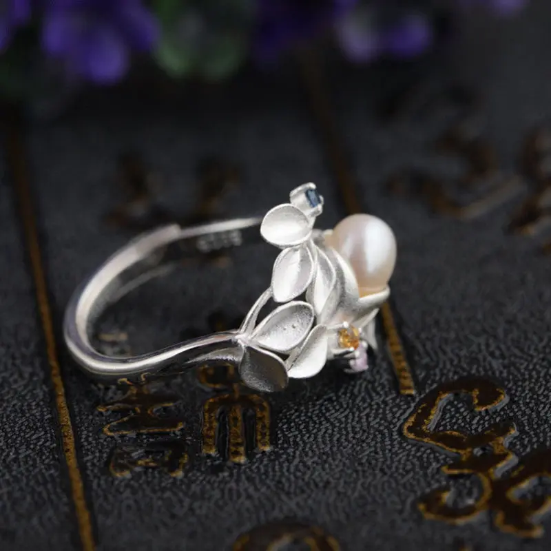 Элегантное женское кольцо серебряное кольцо инкрустированное жемчугом простое серебряное ремесло обручальное кольцо Размер 6-10
