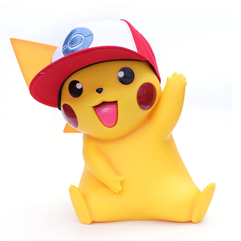 

Big cartoon pikachuedches 39CM pokemones Anime Action Figure Red Hat PVC Model For Children Gift