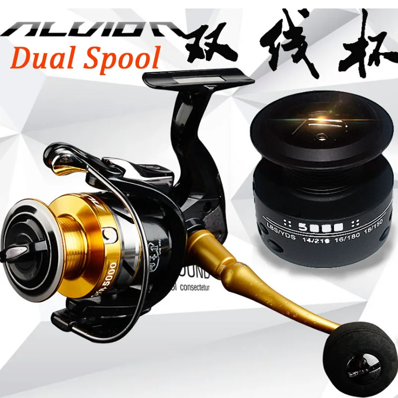 14+1BB Double Spool Fishing Reels Metal Spinning Carp Trout Bass Reel+ Spare Line Cup Left/Right Hand Freshwater Saltwater Wheel