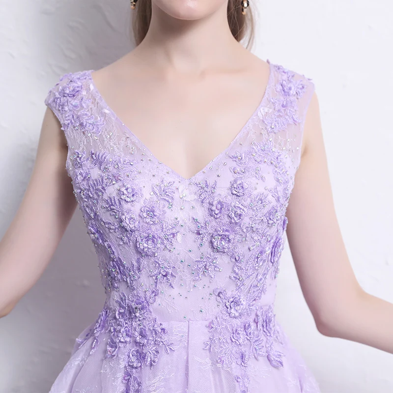 Light Purple Evening Dresses Long 2019 New Elegant V-Neck Lace Flower Floor-length Evening Gowns Robe De Soiree Avondjurk Light Purple Evening Dresses Long 2019 New Elegant V-Neck Lace Flower Floor-length Evening Gowns Robe De Soiree Avondjurk