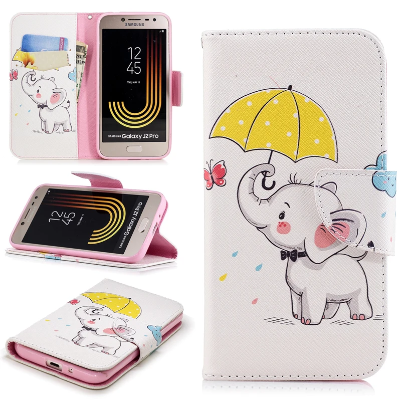 

Flip Colored Drawing PU Leather Cases with Kickstand for Samsung Galaxy J2 Pro(2018) Mobile Phone Cases with Wallet Card Holders