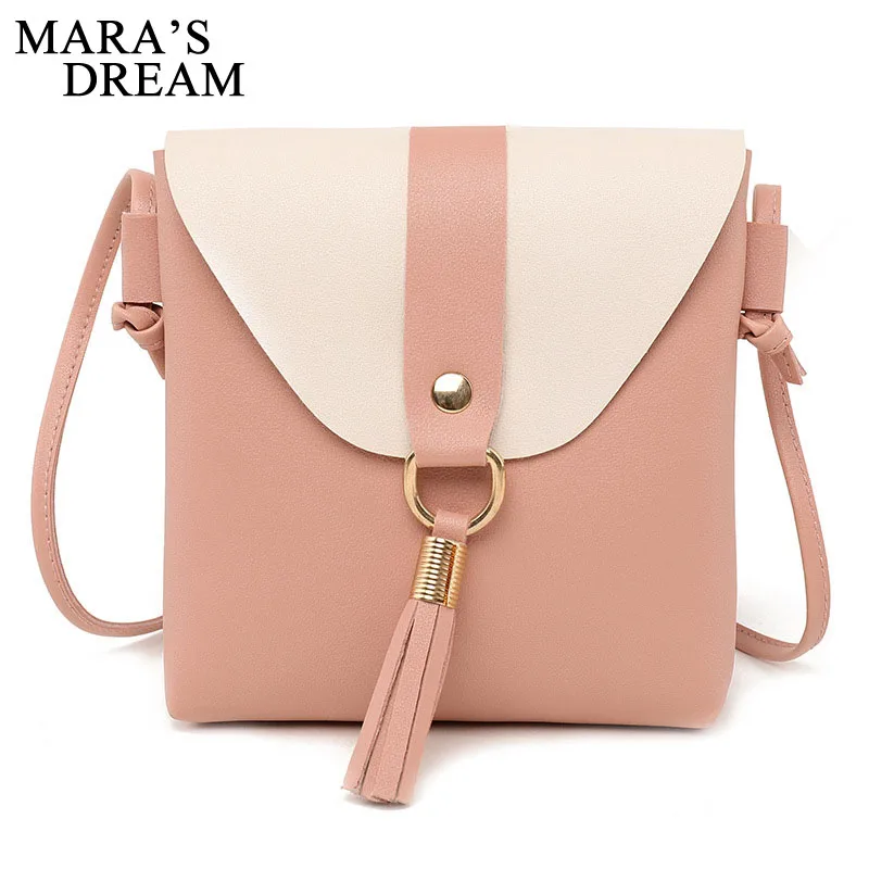 Maras Dream 2019 New Fashion Women Pu Leather Handbags Solid Color Tassel Patchwork Shoulder Bag High Qulity Messenger huismerk kopen in de aanbieding