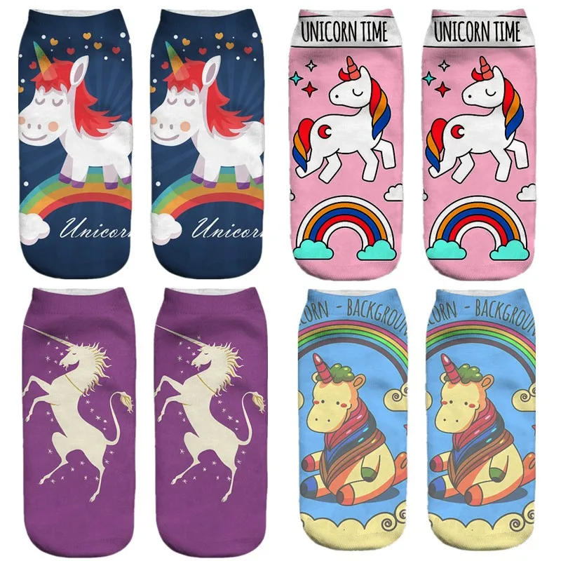 

2018 New Cute 3D Print Socks Women Ankle Socks Chaussette Aliens Animal Unicorn 3D Printing Sock Art Socks for female k8