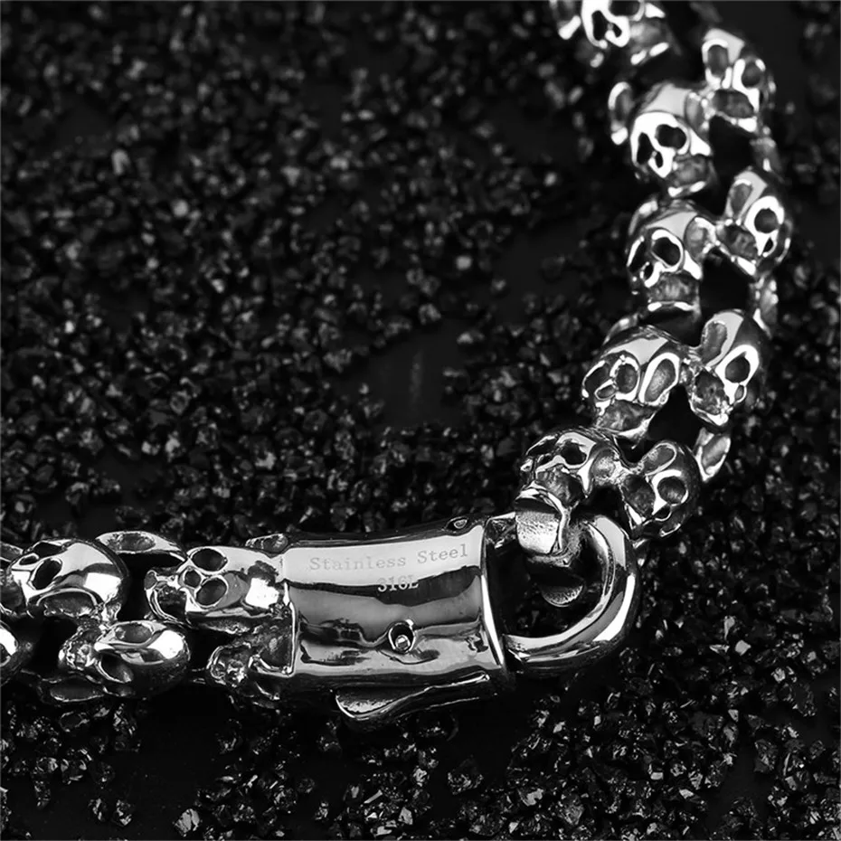 Hot Sale Rock Style Skull Cool Charm Bracelet Link Punk Men Jewelry Fashion Bangle Skeleton Stainless Steel Chain (12)