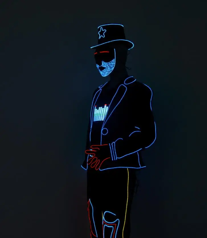 Светлый Костюм Tron legacy светодиодный костюм горящего мужчины оптоволоконный наряд
