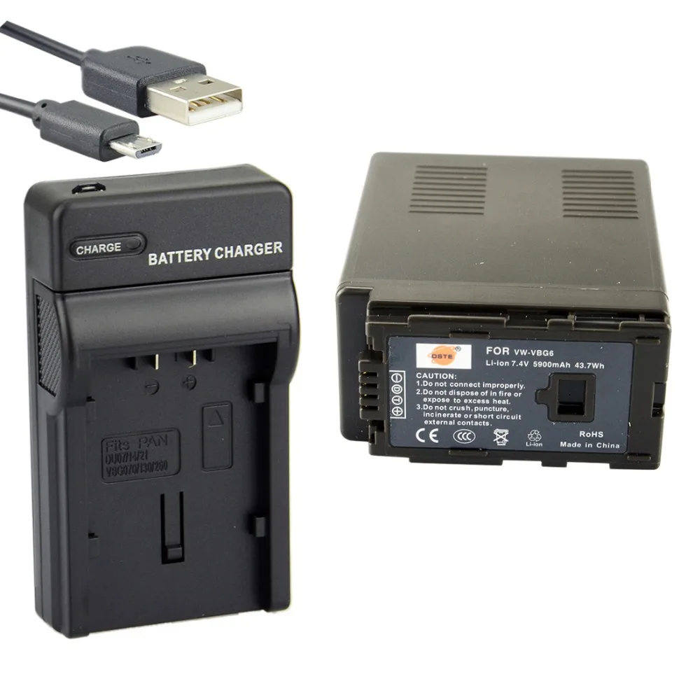 

DSTE VW-VBG6 Li-ion Battery + UDC61 USB Port Charger For Panasonic AG-HMC43MC AG-HMC73MC AG-HMC155 AG-HMC83MC Camera