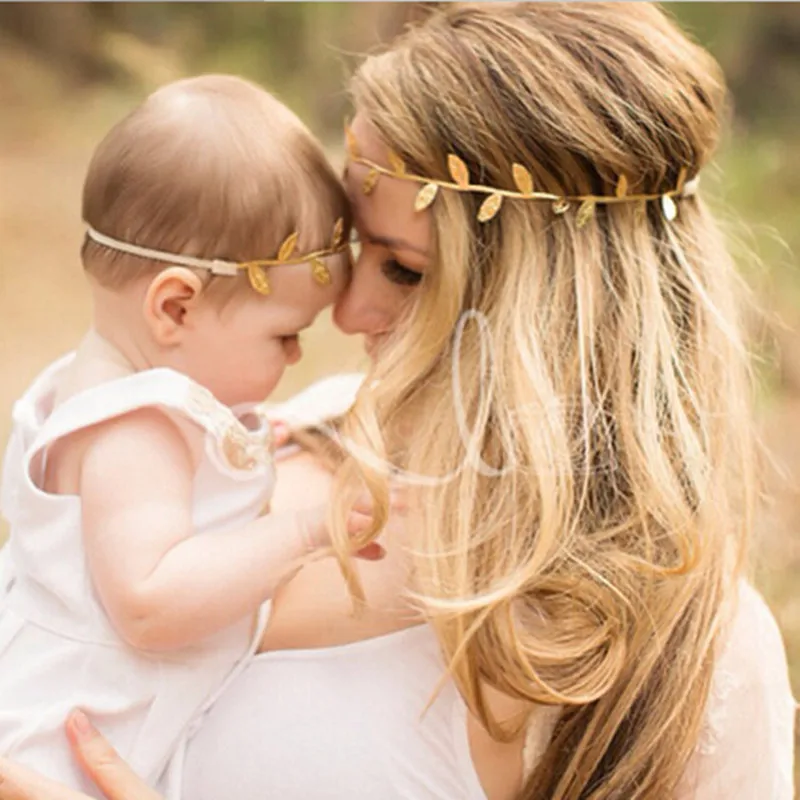 

2PC/Set Mom Baby Leaf shape Hair Ornaments Tie Bow Baby Headband Hair Hoop Stretch Headbands Hair Accessories