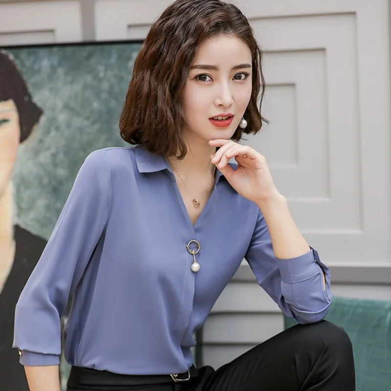 business-women-tops-and-blouses-v-neck-summer-solid-color-female-shirt-ol-korean-fashion-woman-clothing-office-wear-dd2079