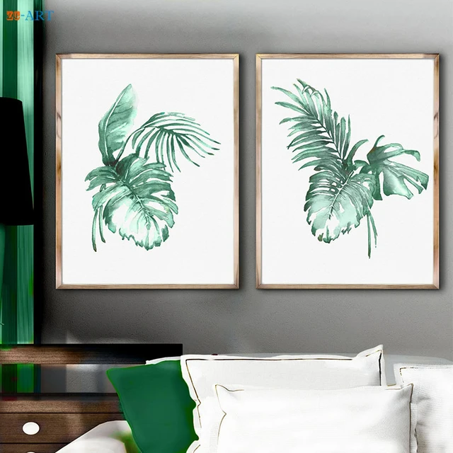 framed canvas printed watercolor palm leaves art banana painting