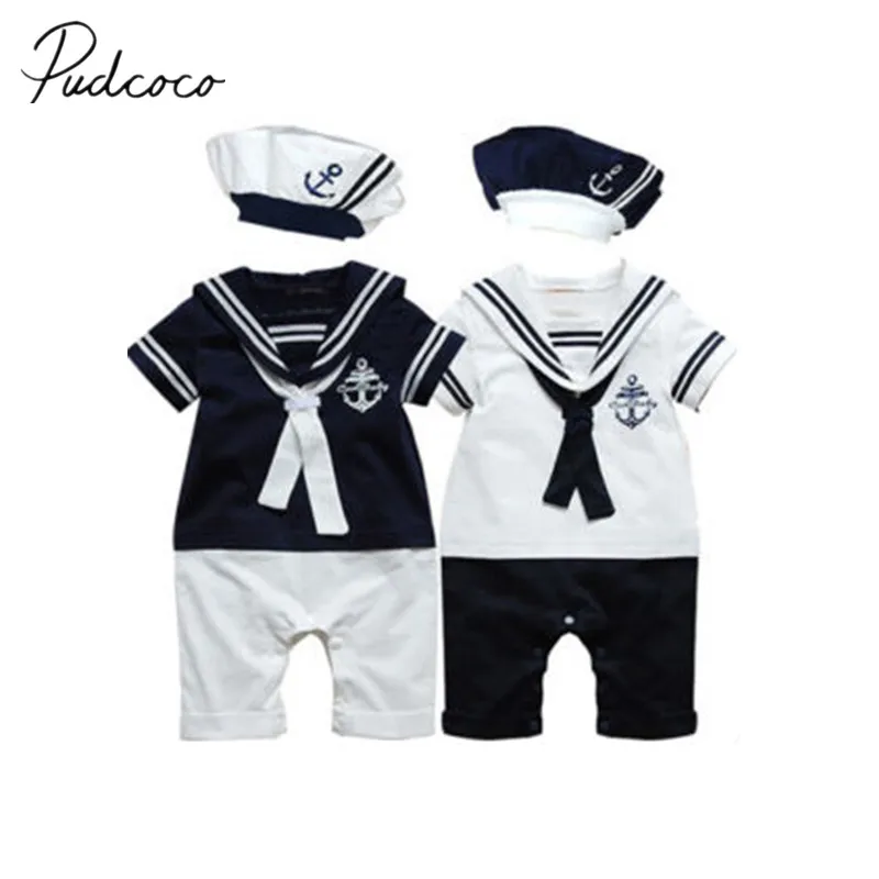 

2018 Brand New Newborn Toddler Baby Boys Romper Infant Soilder Clothes Captain Outfit Sunsuit Navy Style School Baby Sets 0-24M