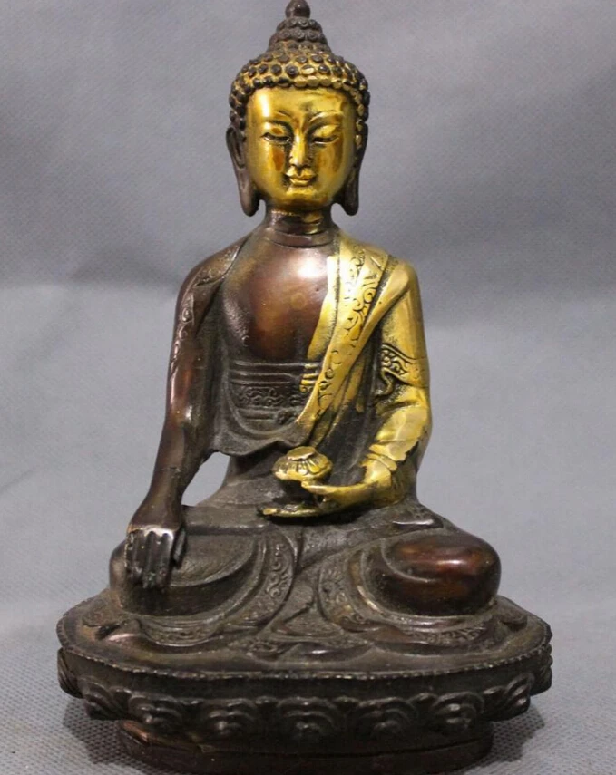

S2392 Tibet Bronze Gilt Buddhism Shakyamuni Joss Sakyamuni Buddha Bowl Statue Set D0317