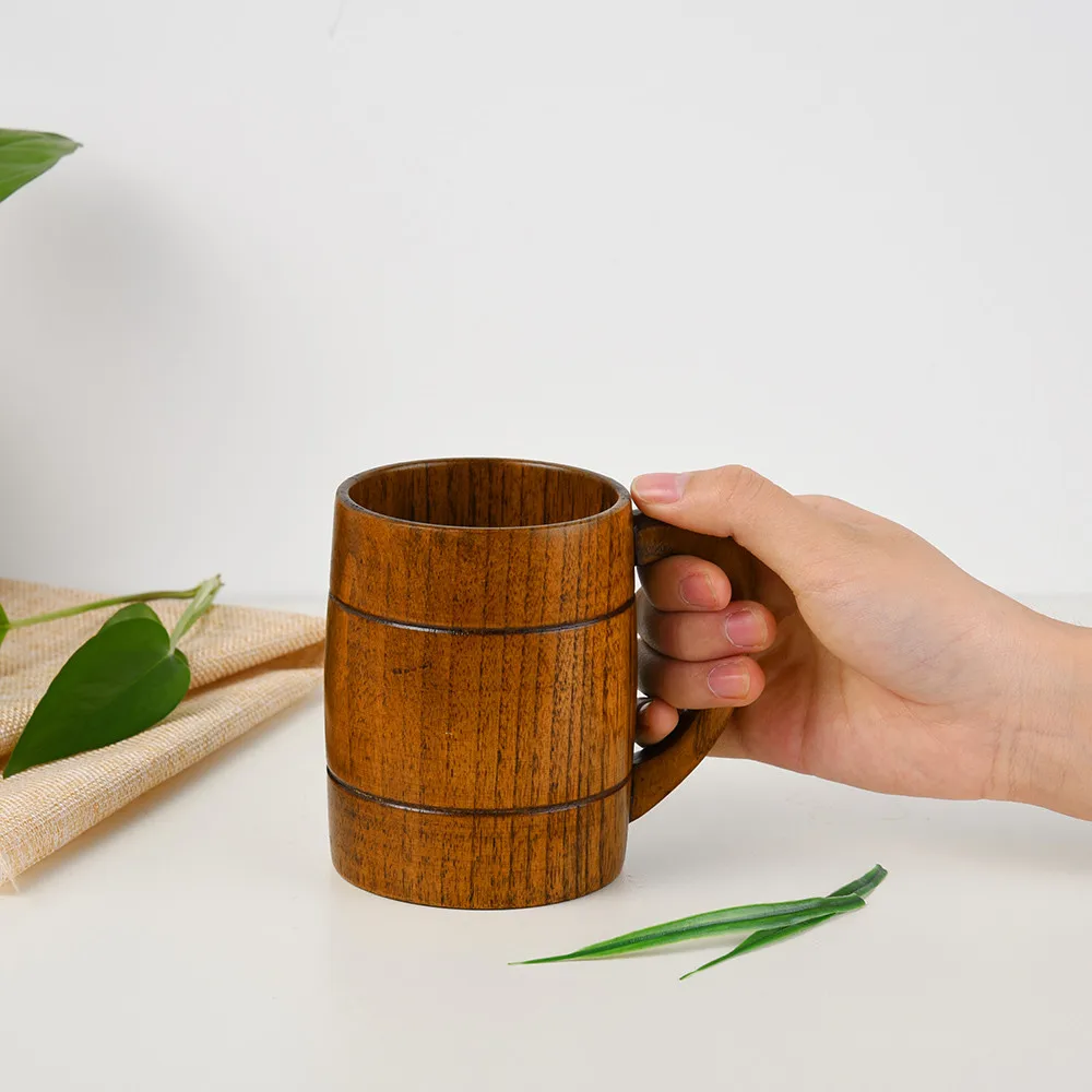 HSU Hot Sale Cup 1X Wooden Tea Cups Jujube Wood Mug Handmade Barrel Juice Beer Cup Durable Travel vasos de acero inoxidable