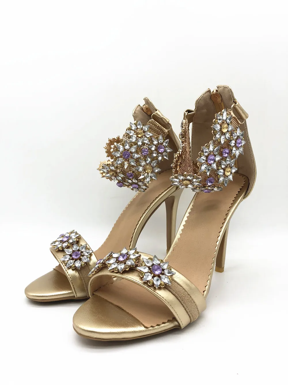 Mcacchi/милые золотистые женские босоножки на шпильке с ремешком на щиколотке; Летние свадебные туфли на высоком каблуке с открытым носком; женские туфли-лодочки с украшением в виде кристаллов