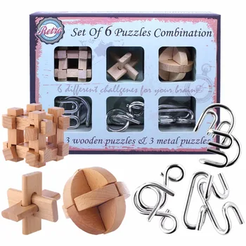 

6pcs/set Metal Puzzle Wire Mind Brain Teaser Wooden Puzzles Game Educational Toys for Children Adults Kids Gifts