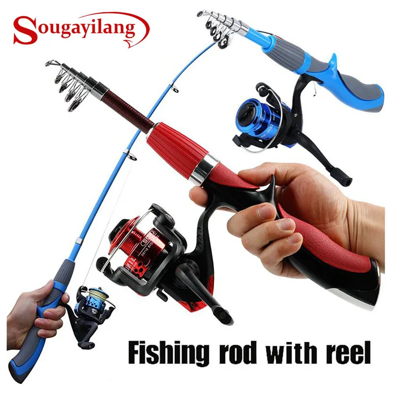 Sougayilang الصيد قضيب كومبو Baitcasting الصيد قضيب و الغزل الصيد بكرة السفر المحمولة الصيد معالجة
