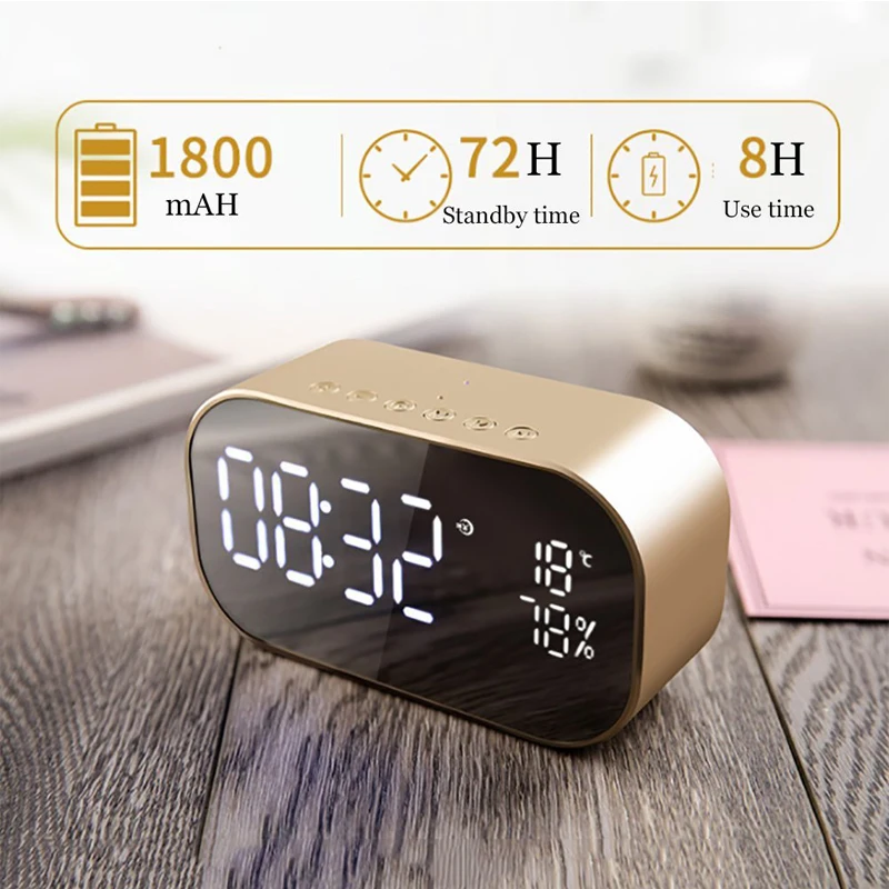 

LED Alarm Clock with FM Radio wireless Bluetooth Speaker Support Aux TF USB Music Player Wireless for Office Bedroom