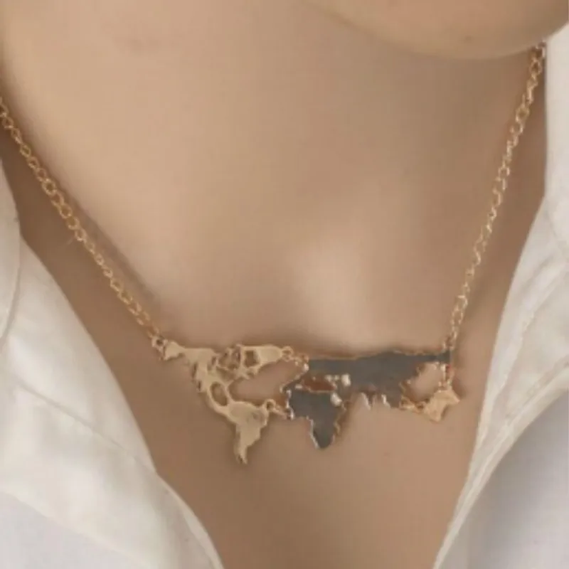 

Hot New Fashion Punk Personality Gold Colour World Map Pendant Necklace For Women Fine Jewelry Wholesale